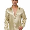 Men * | Top 10 Lars Amadeus Men'S Dress Satin V Neck Long Sleeves Button Down Slim Fit Prom Party Shirts