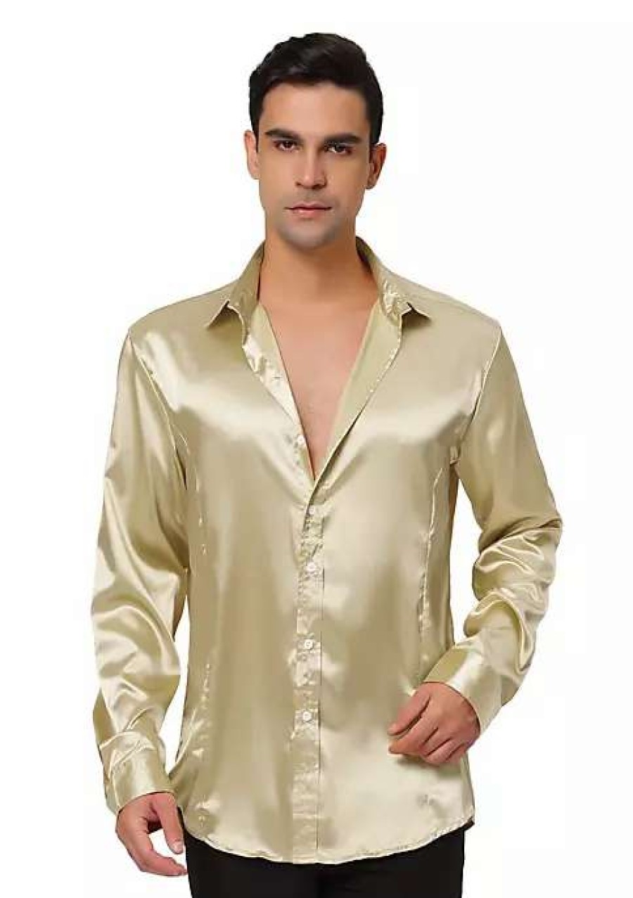 Men * | Top 10 Lars Amadeus Men'S Dress Satin V Neck Long Sleeves Button Down Slim Fit Prom Party Shirts