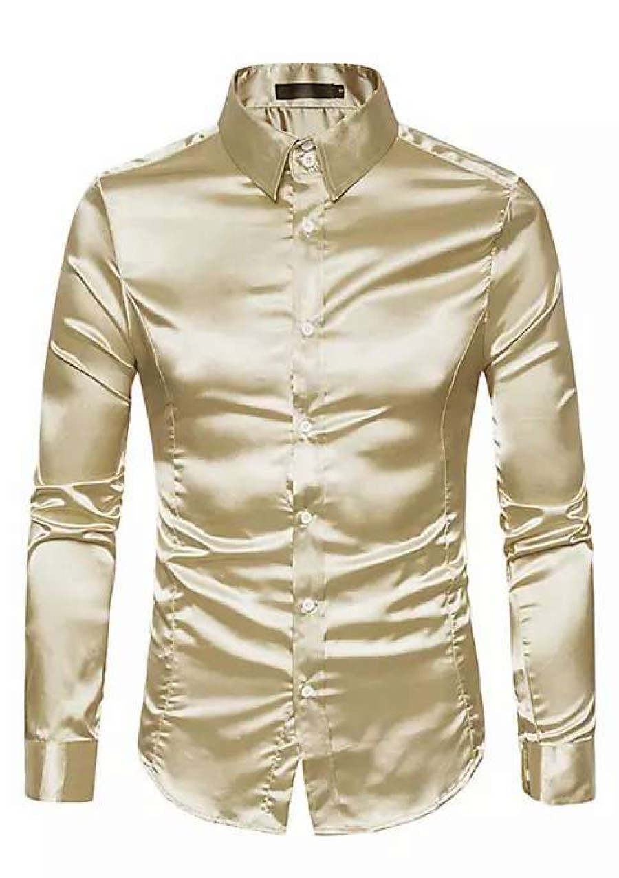 Men * | Top 10 Lars Amadeus Men'S Dress Satin V Neck Long Sleeves Button Down Slim Fit Prom Party Shirts