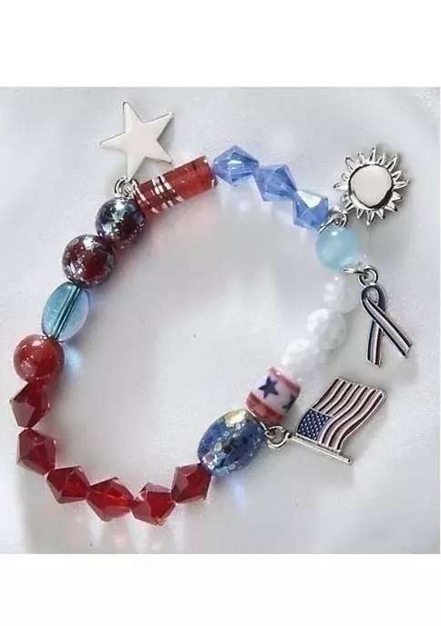 Jewelry * | Buy Roman Star Spangled Banner Glass Beaded Story Bracelet Red