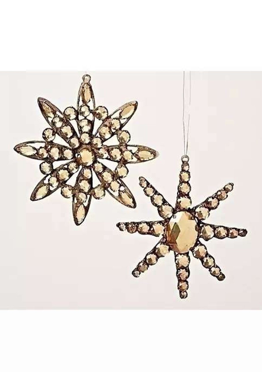 Home * | Cheap Roman 5.25 Jeweled Diamond Gem Snowflake Decorative Christmas Ornament Amber