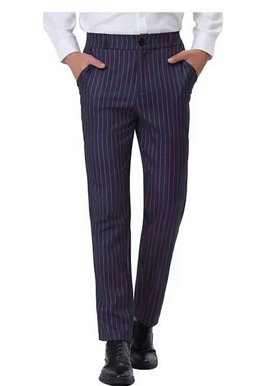 Men * | Coupon Lars Amadeus Men'S Striped Dress Pants Straight Fit Color Block Office Work Suit Trousers