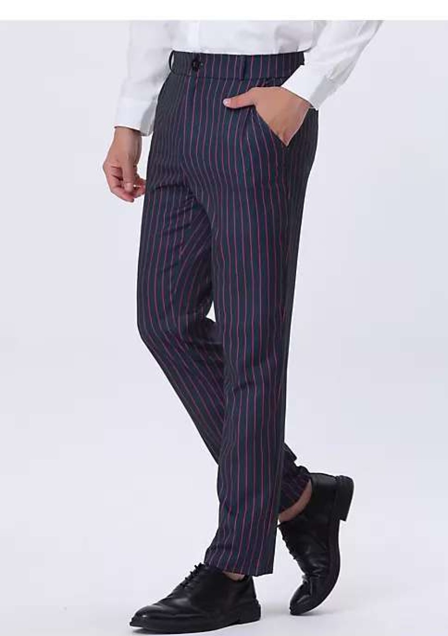 Men * | Coupon Lars Amadeus Men'S Striped Dress Pants Straight Fit Color Block Office Work Suit Trousers