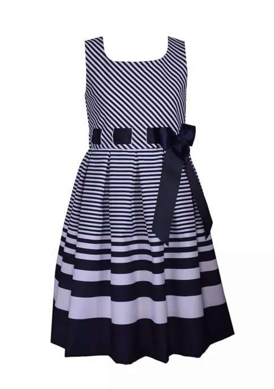 Kids * | Deals Bonnie Jean Girls 7-16 Sleeveless Nautical Striped Dress Navy