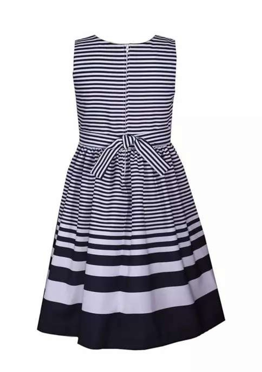 Kids * | Deals Bonnie Jean Girls 7-16 Sleeveless Nautical Striped Dress Navy