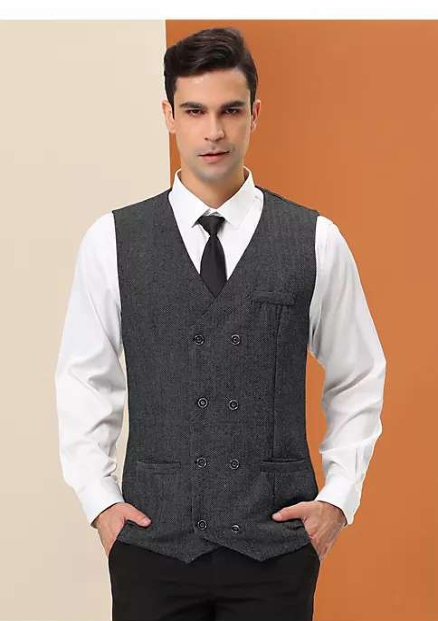 Men * | Cheapest Lars Amadeus Men'S Dress Suit Vest Double Breasted Slim Fit Prom Sleeveless Waistcoat