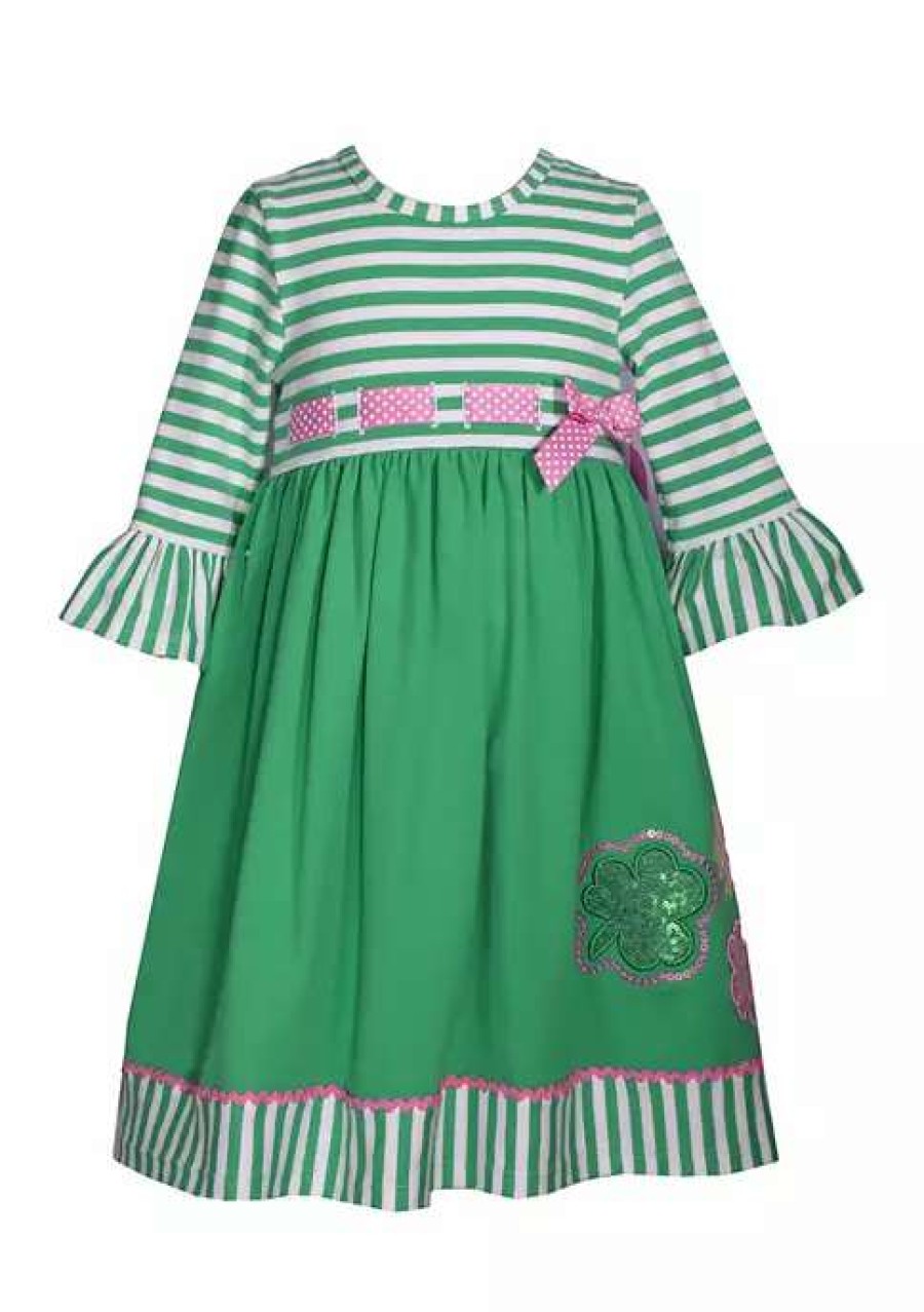 Kids * | Deals Bonnie Jean Girls 4-6X 3/4 Flounce Sleeve St. Patty'S Dress Green