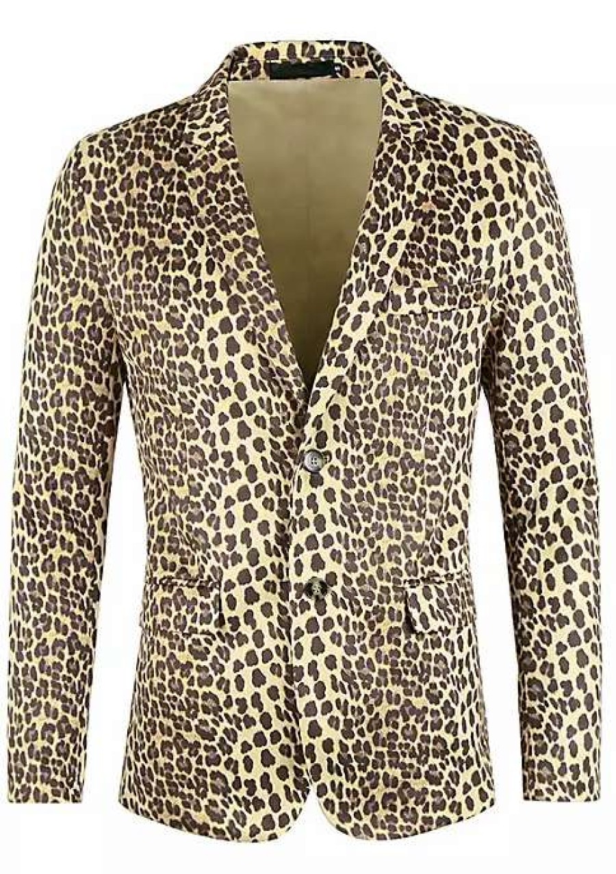 Men * | Cheap Lars Amadeus Men'S Party Animal Leopard Print Blazer Notched Lapel Lightweight Sport Coat Suit Jacket