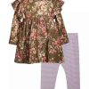 Kids * | Brand New Bonnie Jean Toddler Girls Long Sleeve Floral Print Top And Leggings Set Olive