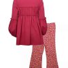 Kids * | Outlet Bonnie Jean Girls 4-6X Long Sleeve Ruffle Shirt And Flare Pants Set Burgundy