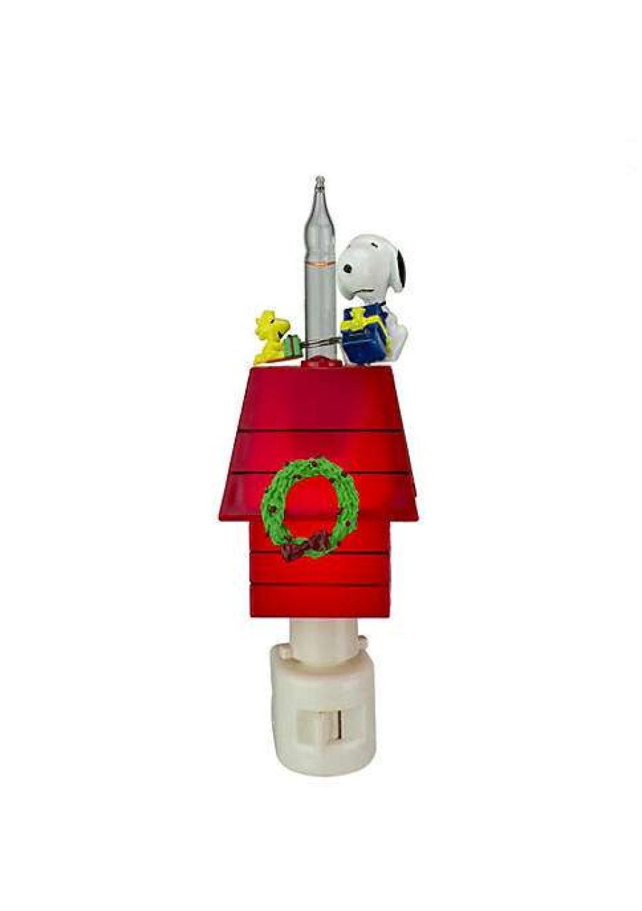 Home * | Brand New Roman 7.25 Peanuts Snoopy And Woodstock Doghouse Christmas Bubble Night Light White