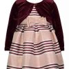 Kids * | Wholesale Bonnie Jean Toddler Girls Striped Jacquard Dress Burgundy