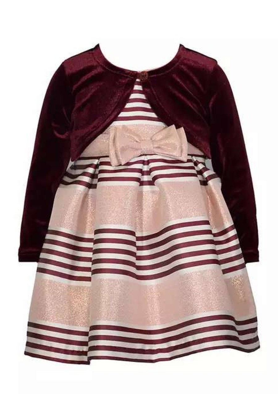 Kids * | Wholesale Bonnie Jean Toddler Girls Striped Jacquard Dress Burgundy