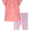 Kids * | Coupon Bonnie Jean Toddler Girls Short Sleeve Eyelet Floral Set Coral