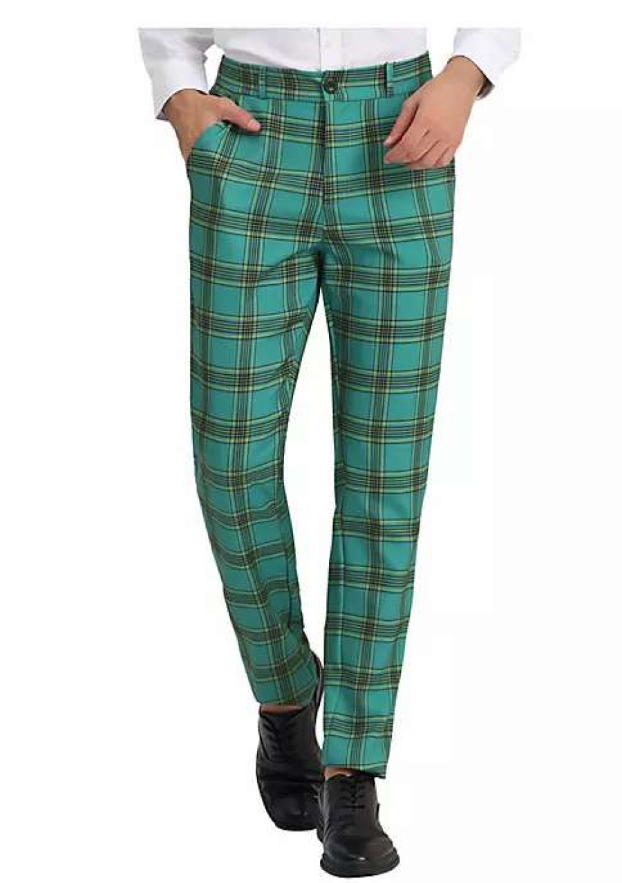 Men * | Buy Lars Amadeus Men'S Dress Plaid Pants Casual Regular Fit Flat Front Stretch Checked Trousers