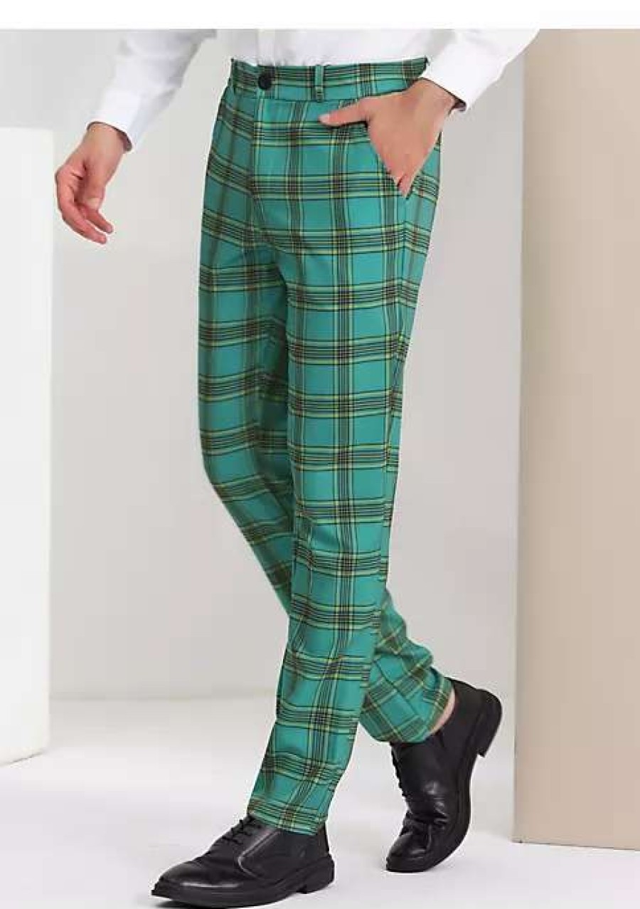 Men * | Buy Lars Amadeus Men'S Dress Plaid Pants Casual Regular Fit Flat Front Stretch Checked Trousers