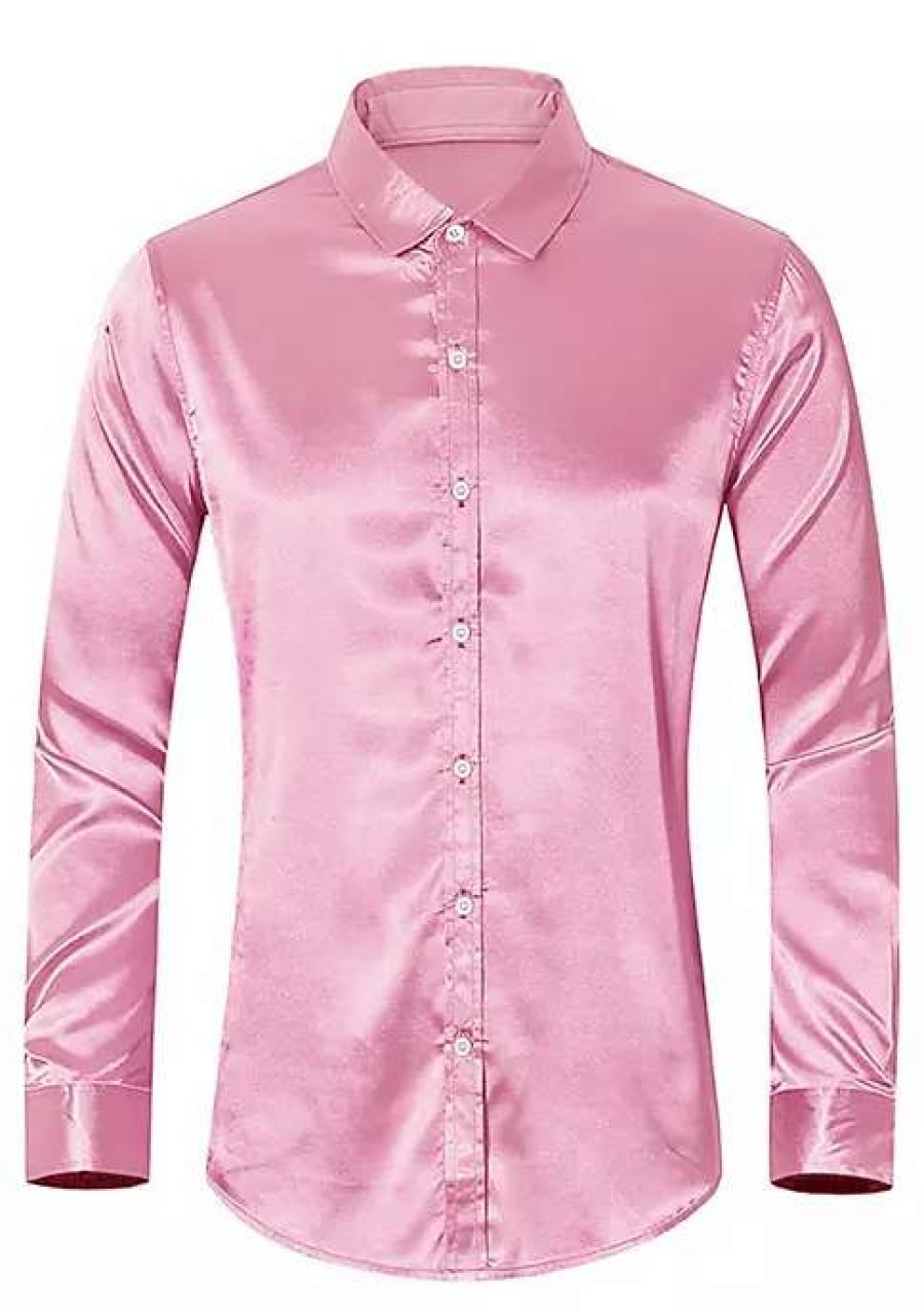 Men * | Best Reviews Of Lars Amadeus Men'S Prom Satin Long Sleeves Button Down Slim Fit Formal Party Shirts