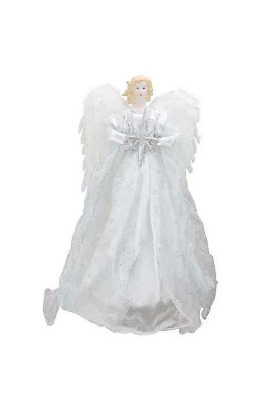 Home * | Deals Roman 22 And Silver Glitter Angel With Star Hanging Christmas Decoration White