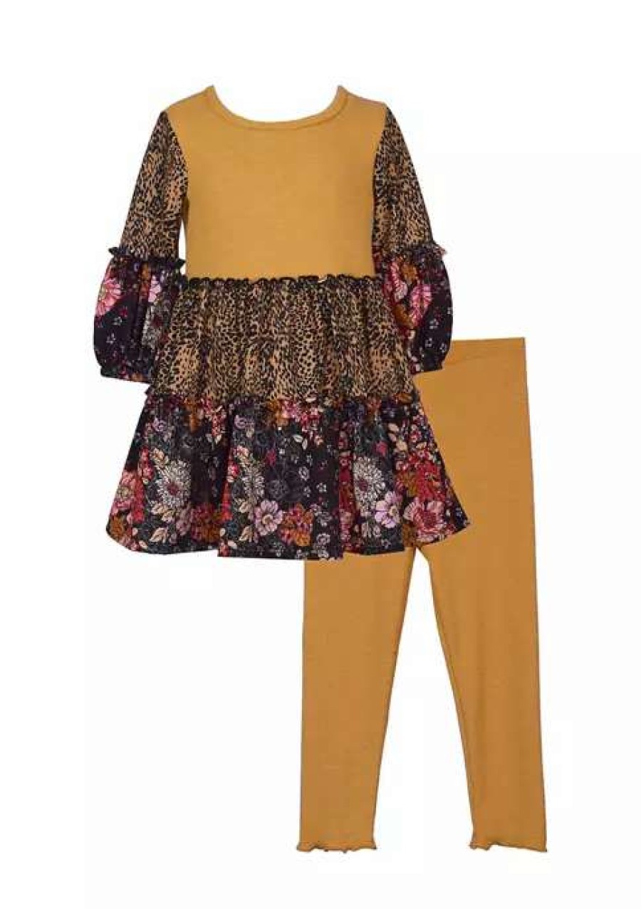 Kids * | Deals Bonnie Jean Girls 4-6X Yellow Tunic Legging Set Mustard