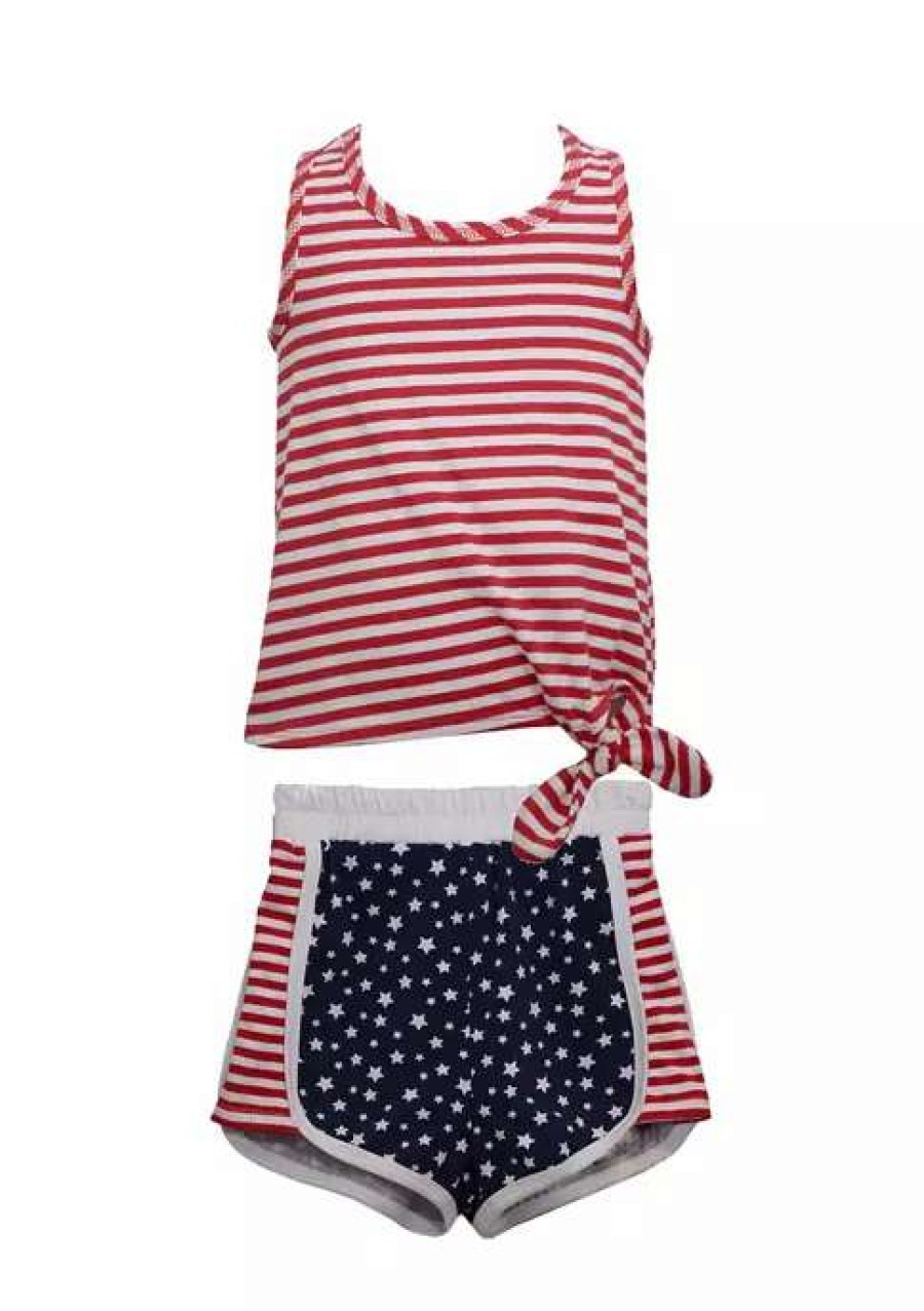 Kids * | Coupon Bonnie Jean Girls 4-6X Stars And Stripes Shorts Set Red