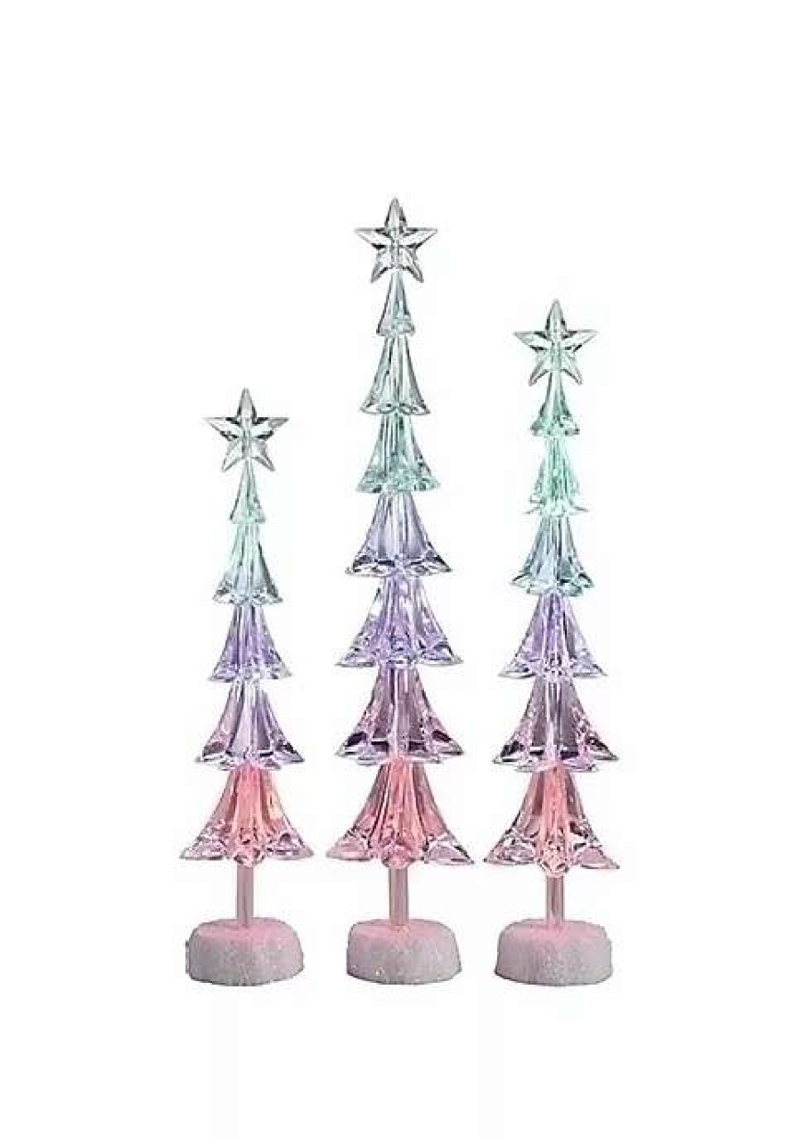 Home * | Flash Sale Roman Set Of 3 Icy Crystal Led Christmas Tree With Star Christmas Tabletop Decors 16 Clear