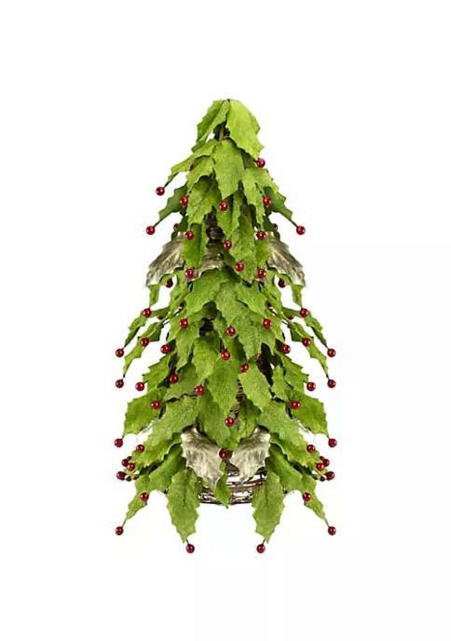 Home * | Cheapest Roman 1.5 Slim Twas Night Holly Berry And Leaf Artificial Christmas Cone Tree Unlit Red