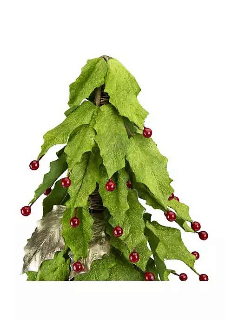 Home * | Cheapest Roman 1.5 Slim Twas Night Holly Berry And Leaf Artificial Christmas Cone Tree Unlit Red