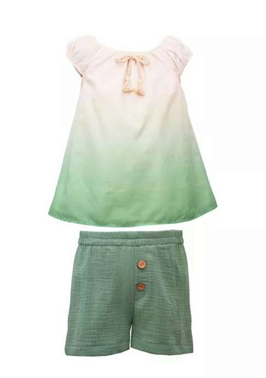 Kids * | Wholesale Bonnie Jean Girls 4-6X Short Sleeve Dip Dye Set Green