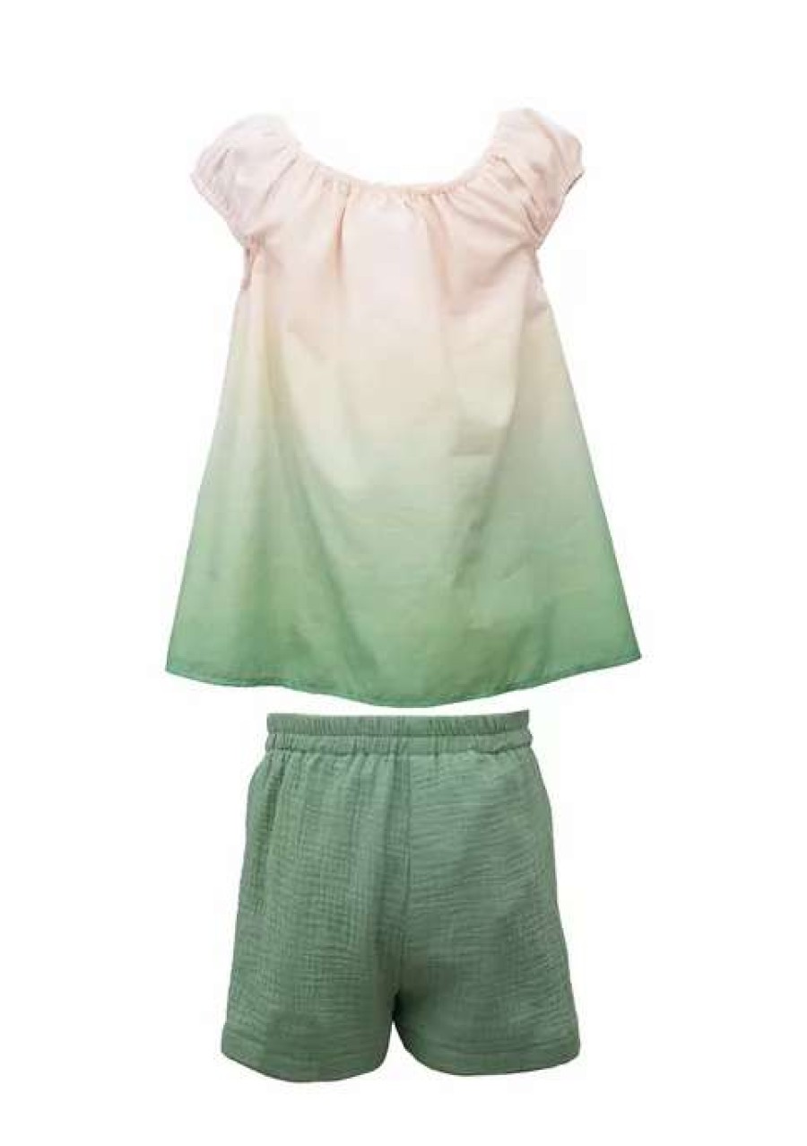 Kids * | Wholesale Bonnie Jean Girls 4-6X Short Sleeve Dip Dye Set Green