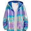 Men * | Hot Sale Lars Amadeus Men'S Metallic Jacket Lightweight Zip Up Holographic Shiny Hooded Jackets