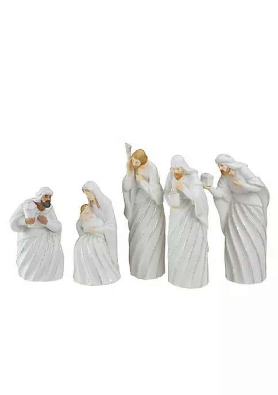 Home * | Best Pirce Roman 5Pc And Silver Holy Family With Men Christmas Nativity Figure Set 7.25 White