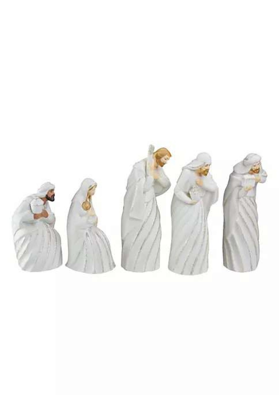 Home * | Best Pirce Roman 5Pc And Silver Holy Family With Men Christmas Nativity Figure Set 7.25 White