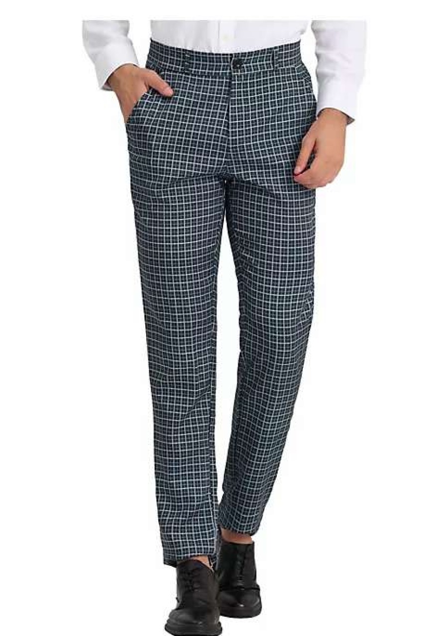 Men * | Deals Lars Amadeus Men'S Business Plaid Pants Regular Fit Flat Front Checked Pants