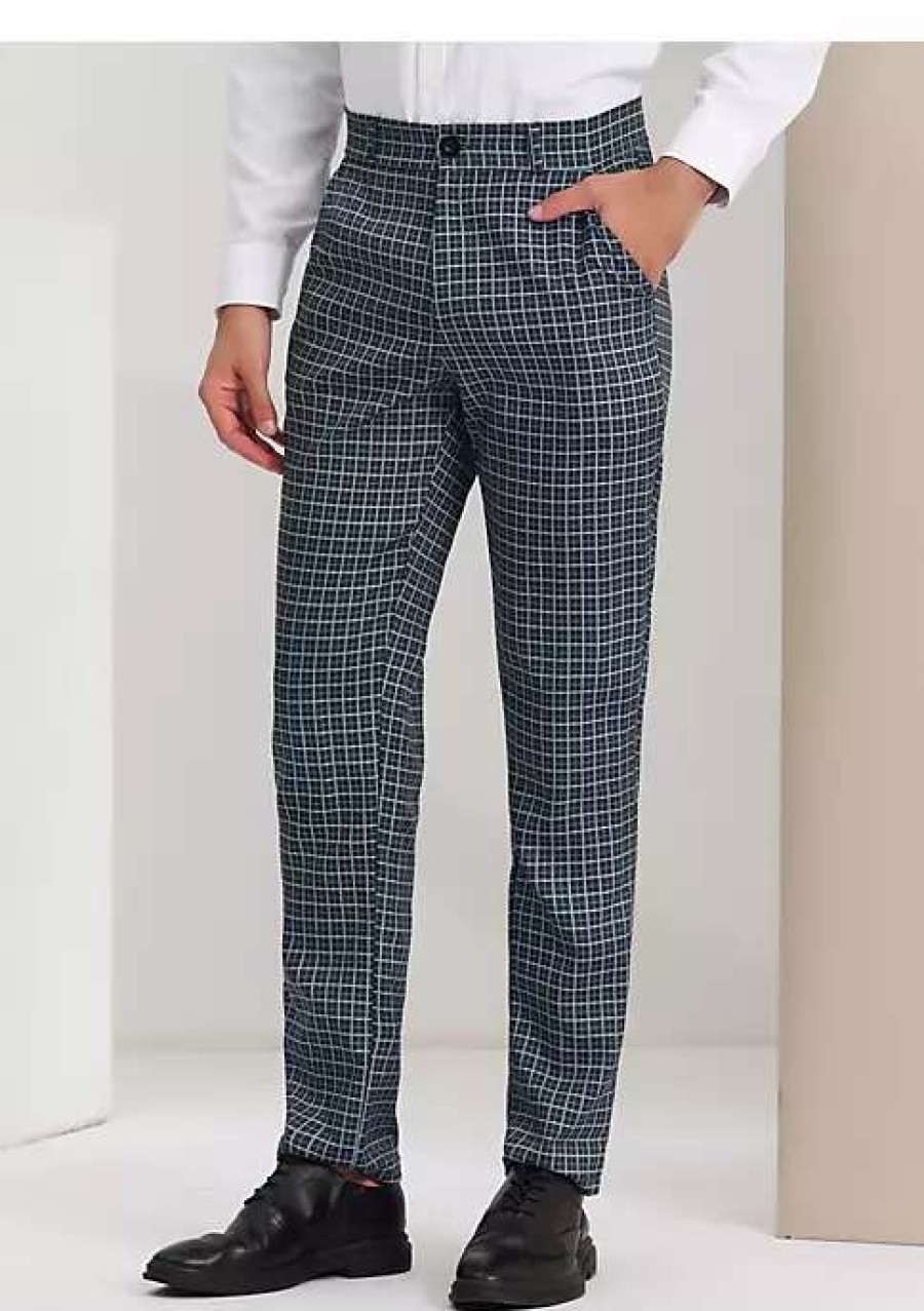 Men * | Deals Lars Amadeus Men'S Business Plaid Pants Regular Fit Flat Front Checked Pants