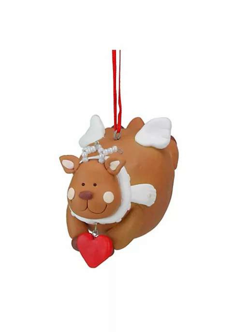 Home * | Discount Roman Club Pack Of 12 And White Chubby Reindeer Angel Christmas Ornaments 4 Brown