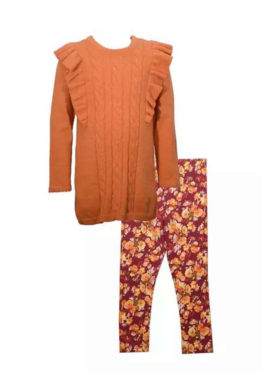 Kids * | Cheapest Bonnie Jean Girls 4-6X Long Sleeve Ruffle Sweater Set Orange