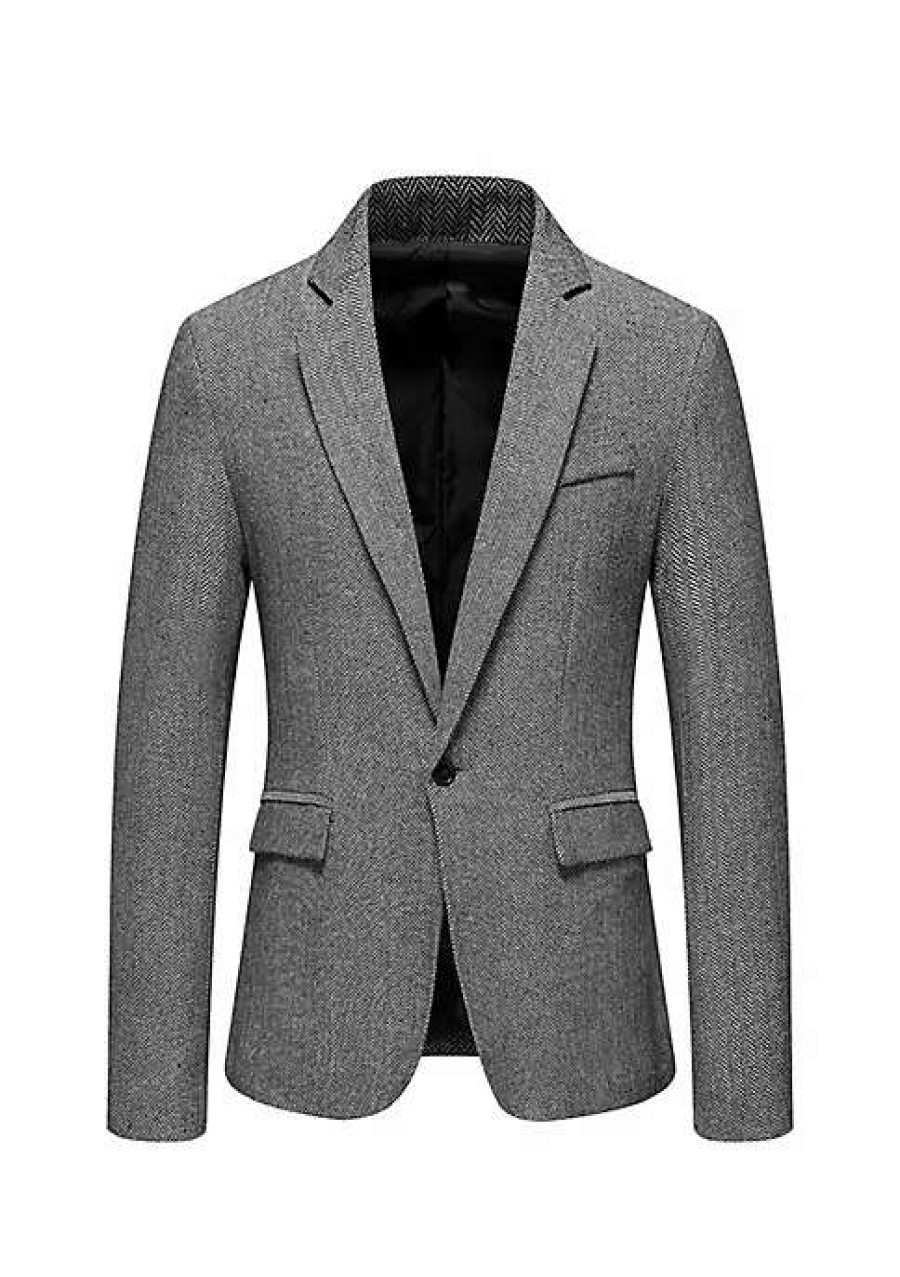 Men * | Wholesale Lars Amadeus Men'S Herringbone Blazer Slim Fit Single Breasted One Button Business Sports Coat