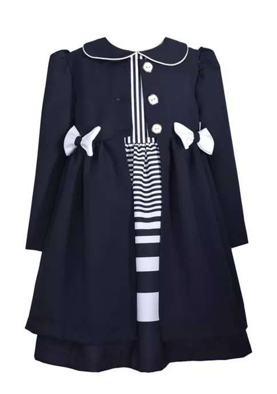 Kids * | Cheapest Bonnie Jean Girls 4-6X Nautical Dress And Coat Set Navy