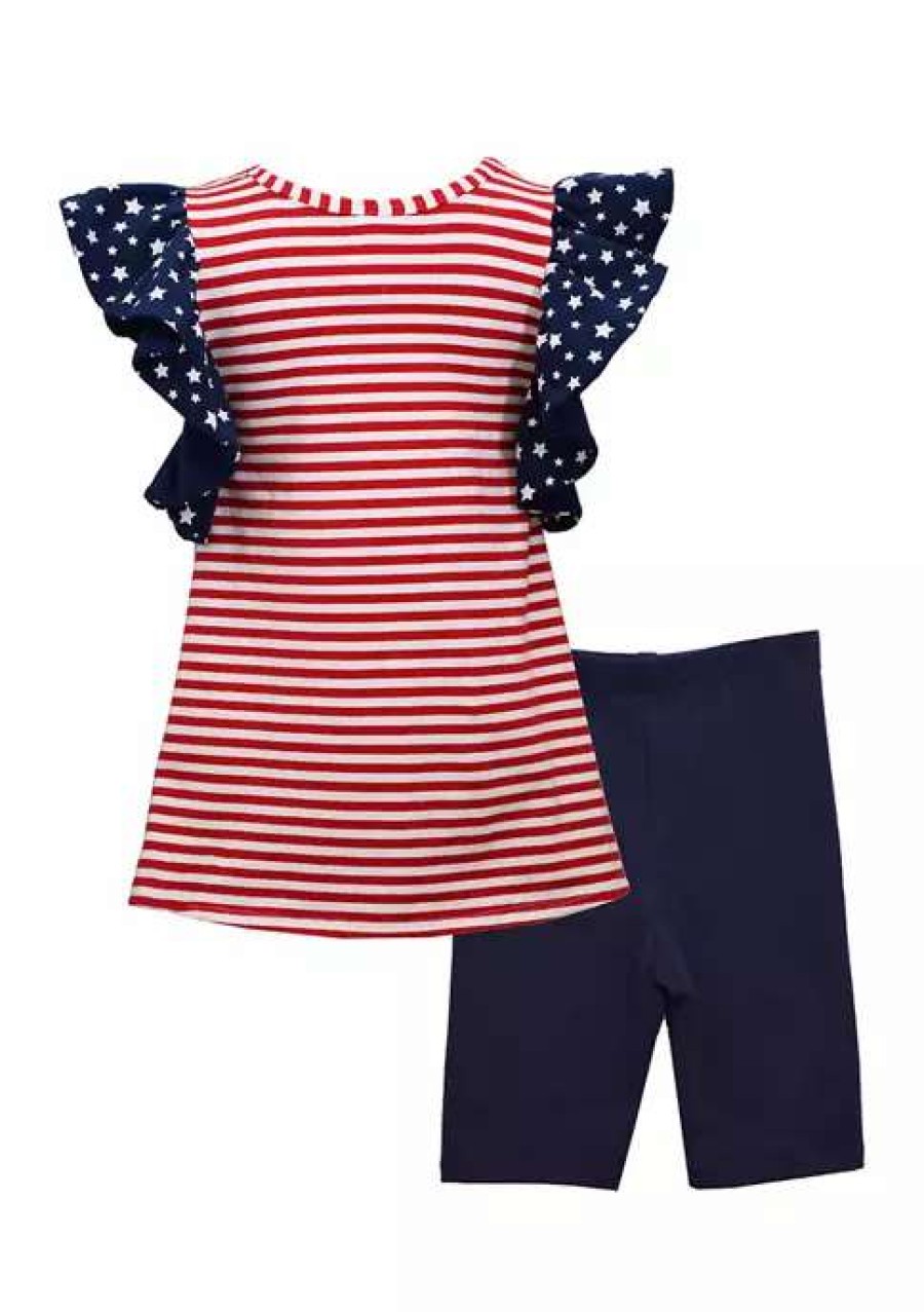 Kids * | Wholesale Bonnie Jean Toddler Girls Ruffled Star Stripe Short Set Navy