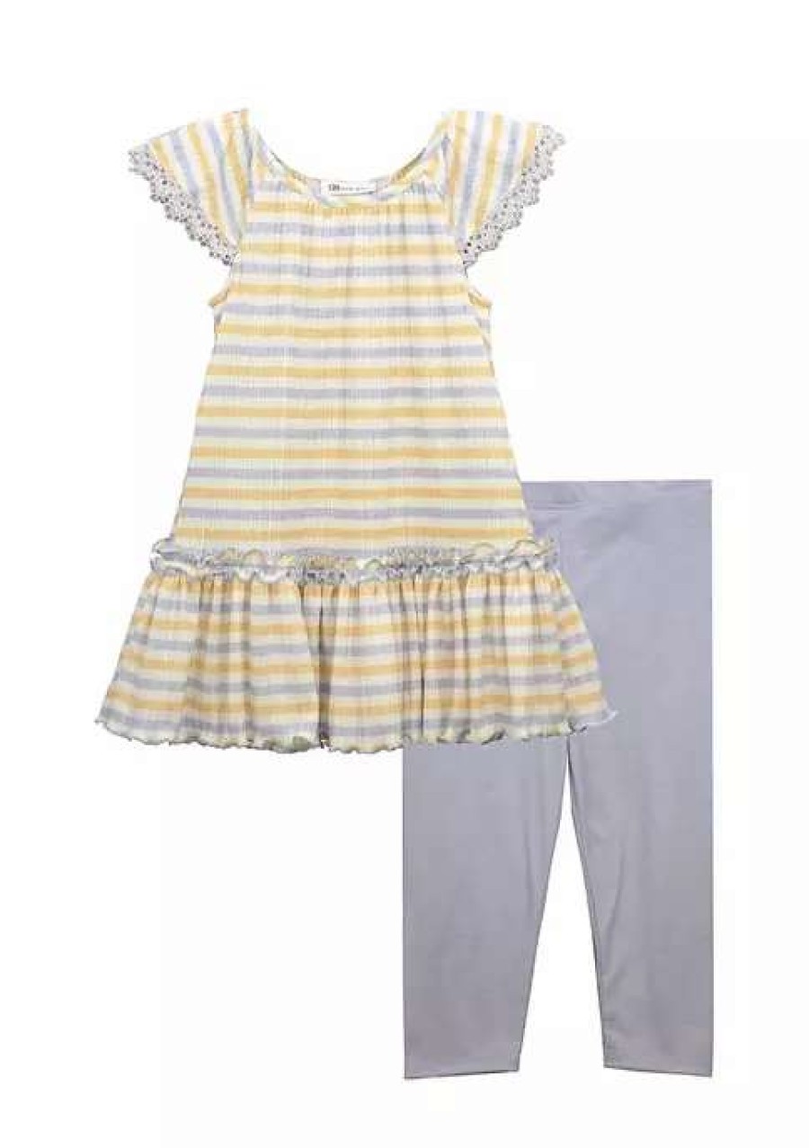 Kids * | Budget Bonnie Jean Girls 4-6X Ribbed Flutter Sleeve Tunic And Leggings Set Blue