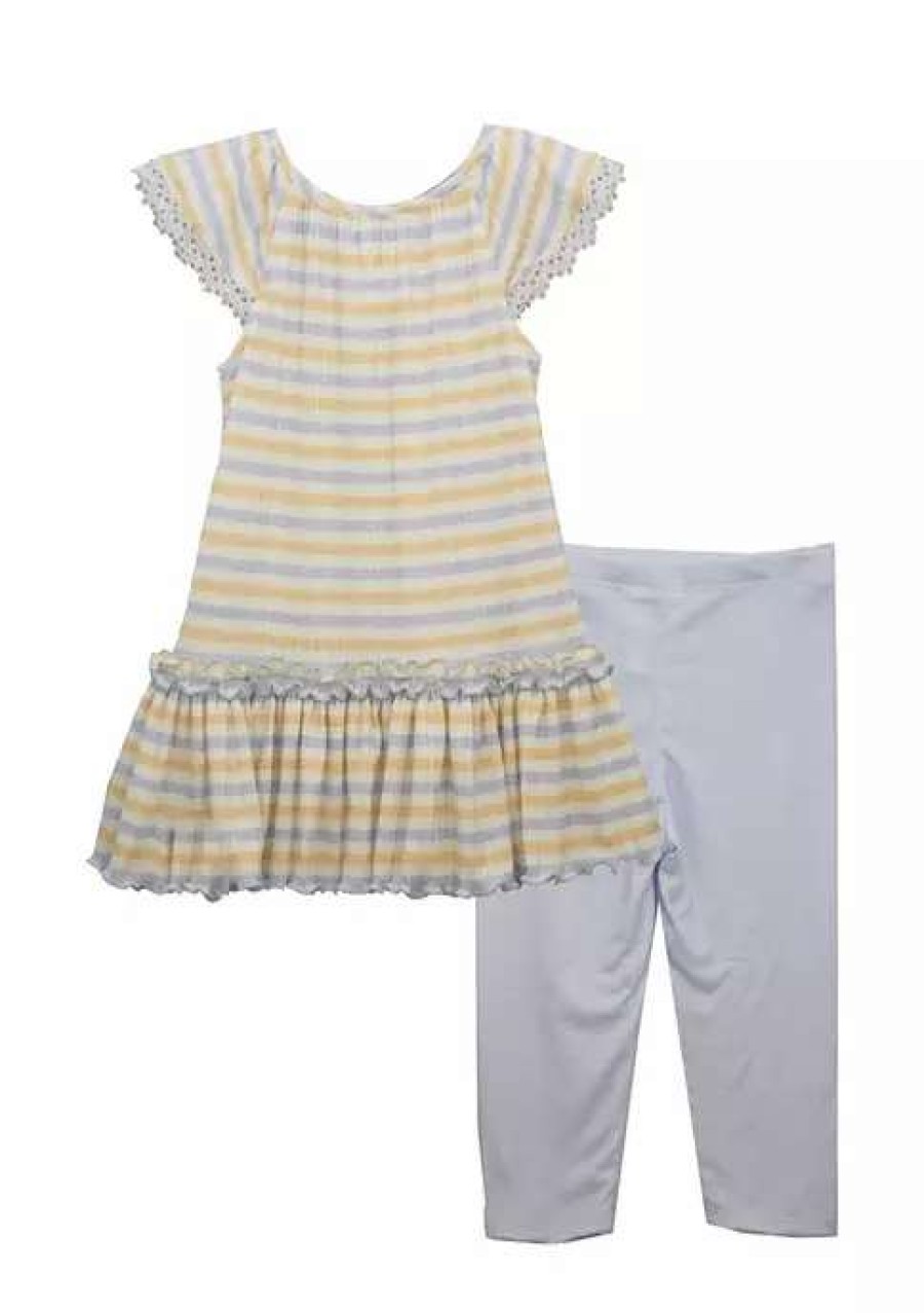 Kids * | Budget Bonnie Jean Girls 4-6X Ribbed Flutter Sleeve Tunic And Leggings Set Blue