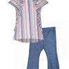 Kids * | Discount Bonnie Jean Girls 4-6X Short Sleeve Linen Stripe Top And Indigo Leggings Set Denim