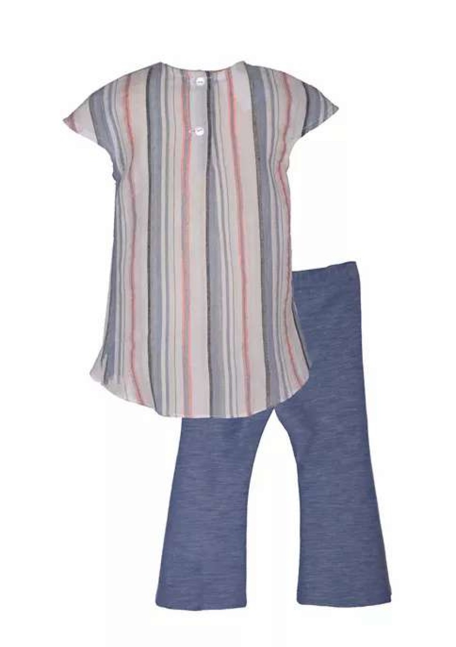 Kids * | Discount Bonnie Jean Girls 4-6X Short Sleeve Linen Stripe Top And Indigo Leggings Set Denim