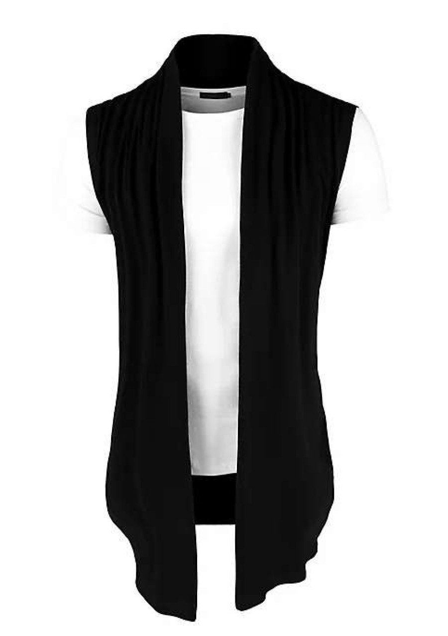 Men * | Brand New Lars Amadeus Men'S Ruffle Shawl Collar Cardigan, Sleeveless Lightweight Vest Drape Cape