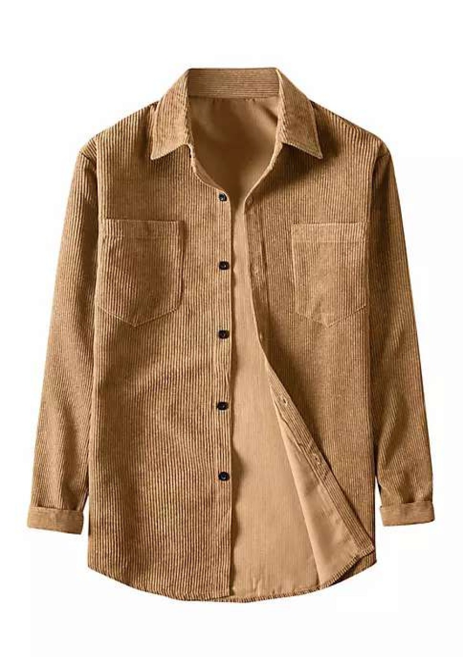 Men * | Wholesale Lars Amadeus Men'S Corduroy Shirt Button Down Regular Fit Long Sleeves Shirts Jacket