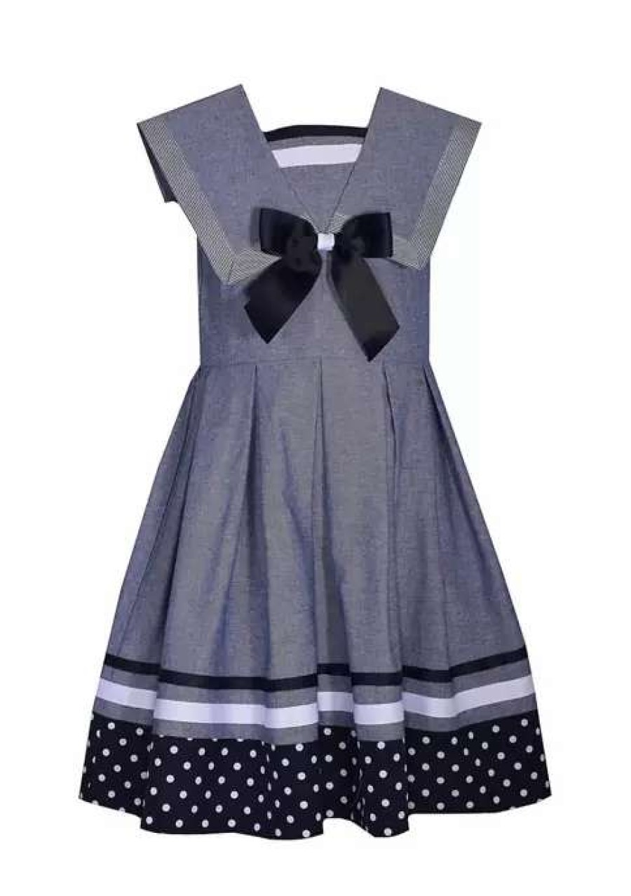 Kids * | Best Sale Bonnie Jean Girls 4-6X Sleeveless Nautical Dress Chambray