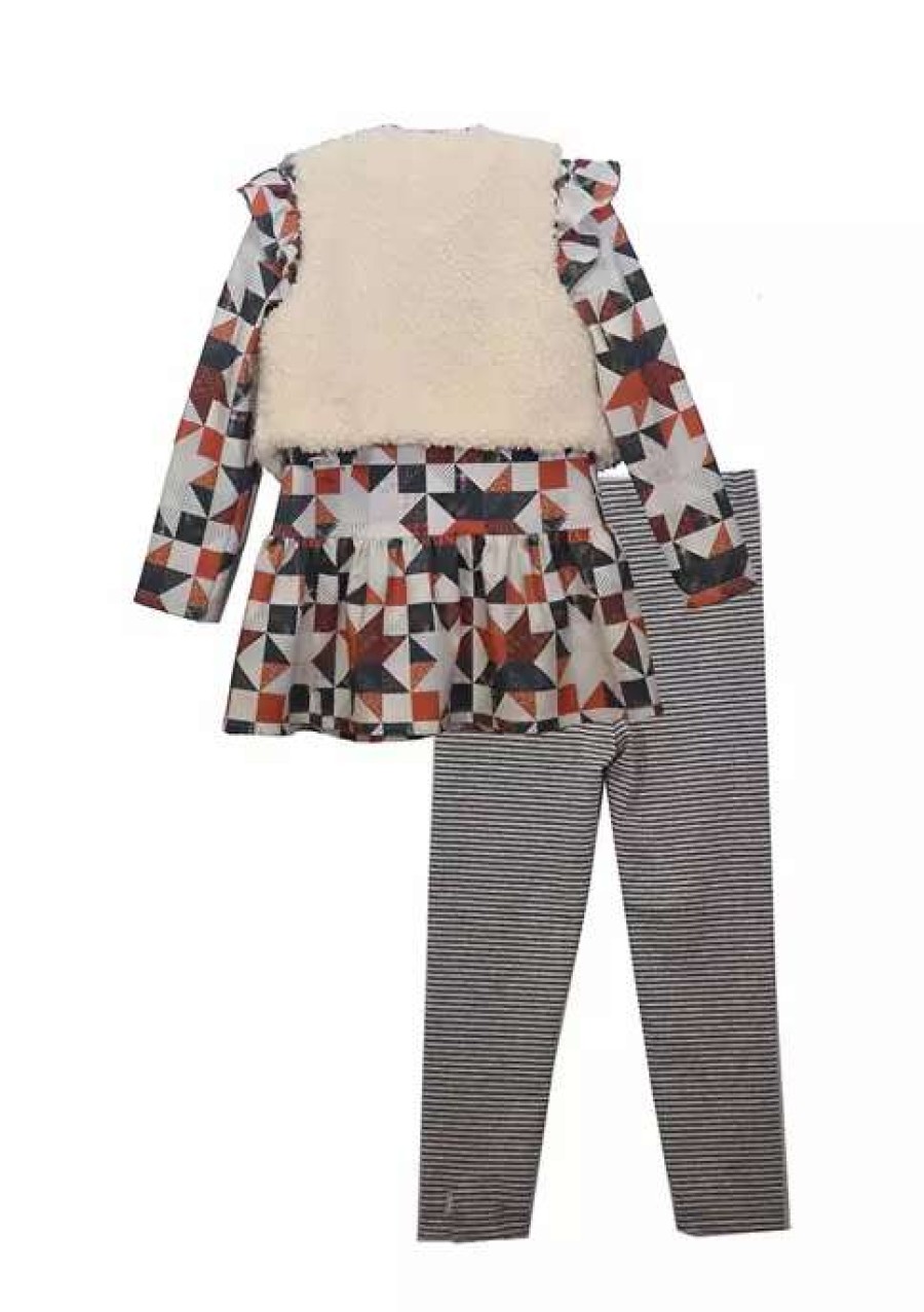 Kids * | Budget Bonnie Jean Toddler Girls Long Sleeve Geometric Print Top, Vest, And Leggings Set Ivory