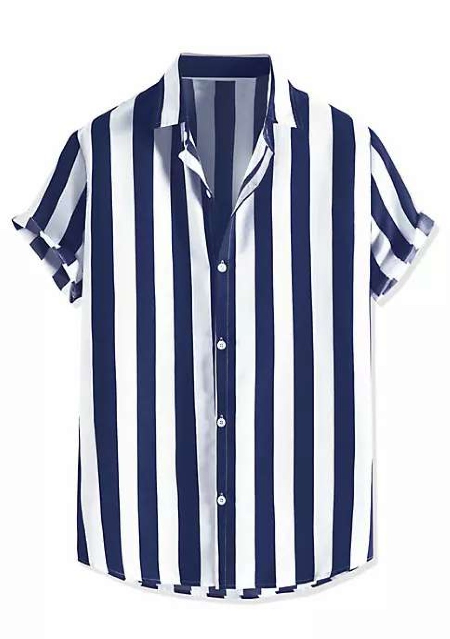 Men * | Hot Sale Lars Amadeus Men'S Stripe Shirt Short Sleeved Color Block Button Down Beach Shirt