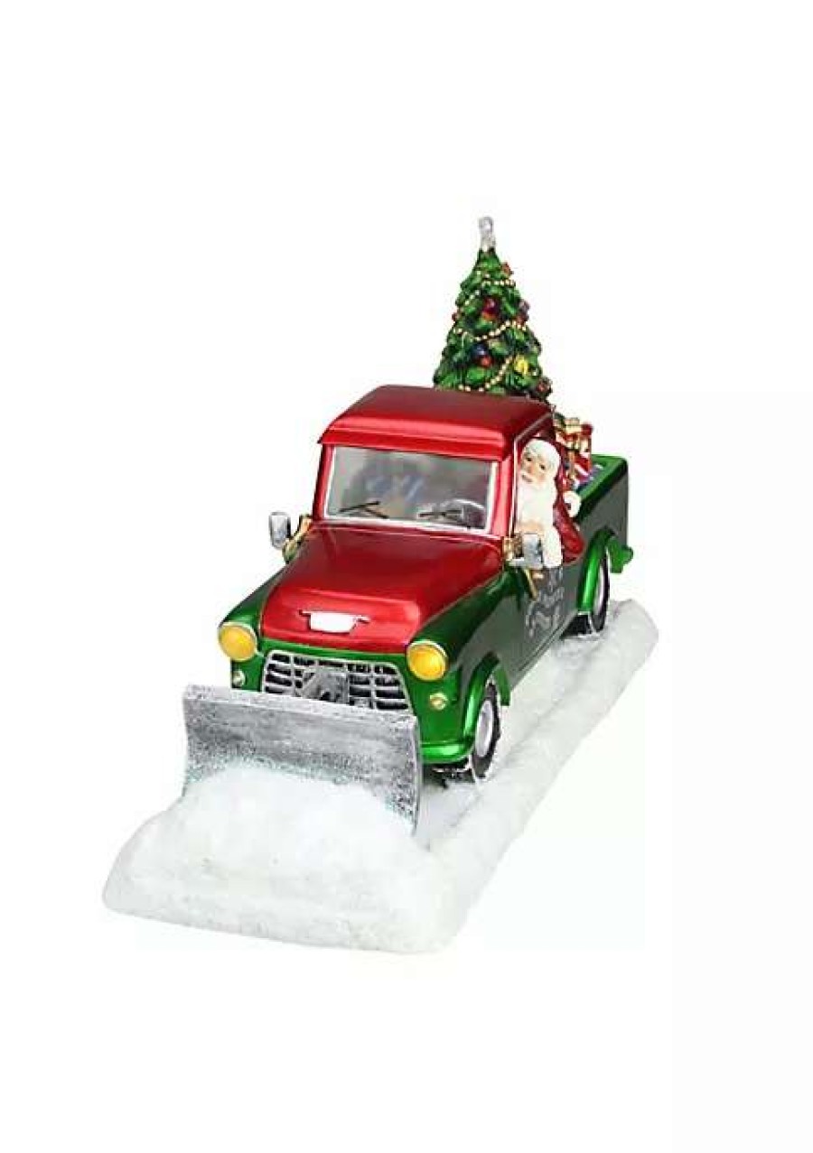 Home * | Best Sale Roman 11 And Red Musical Led Lighted Polar Plowing Truck With Santa Claus Decoration Green