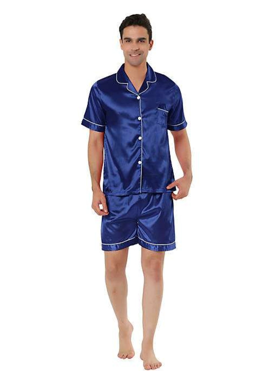 Men * | Top 10 Lars Amadeus Men'S Nightwear Short Sleeve Top And Pants Summer Sleepwear Satin Solid Pajama Sets